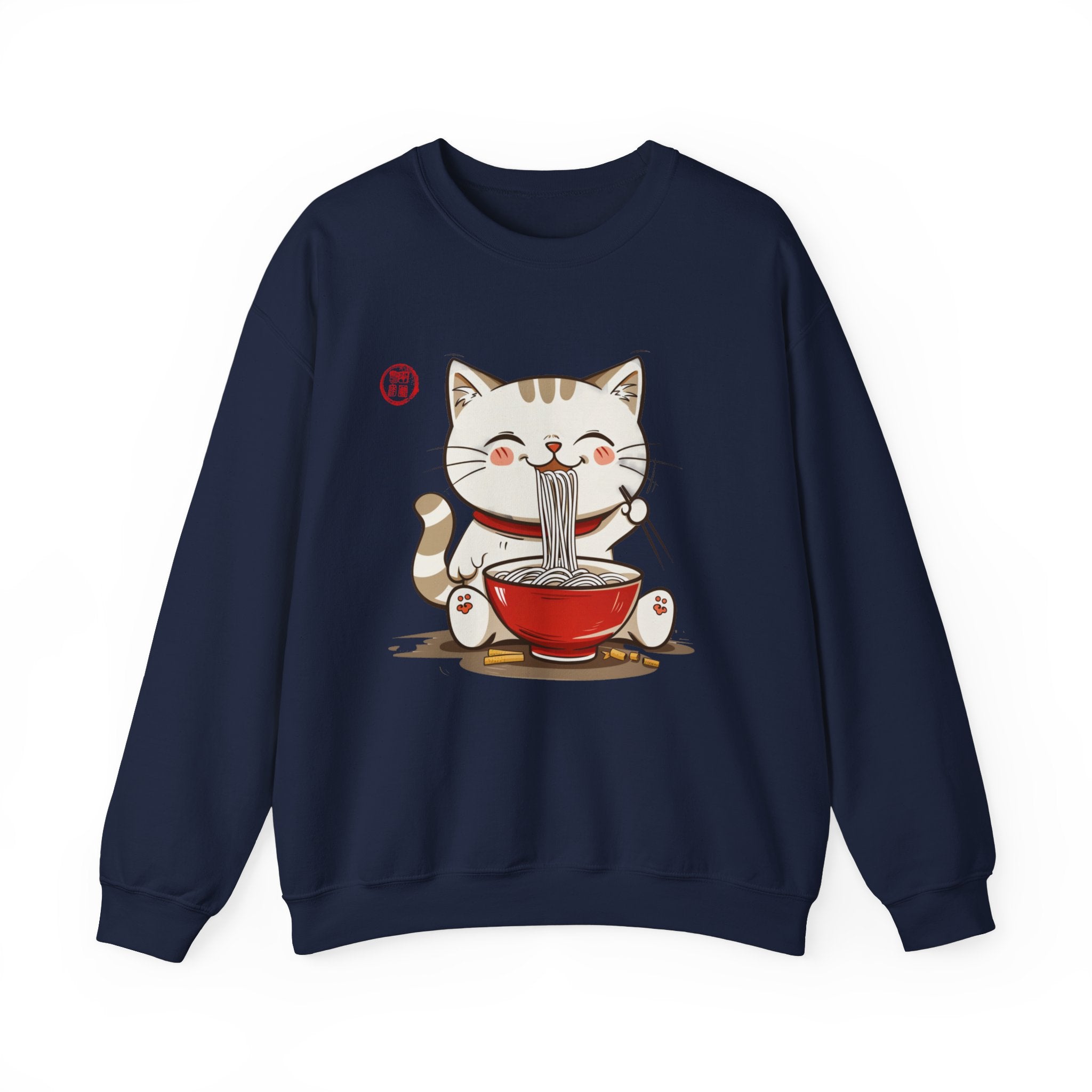 Momo Cat Eats Ramen - - Minimalist Sweater