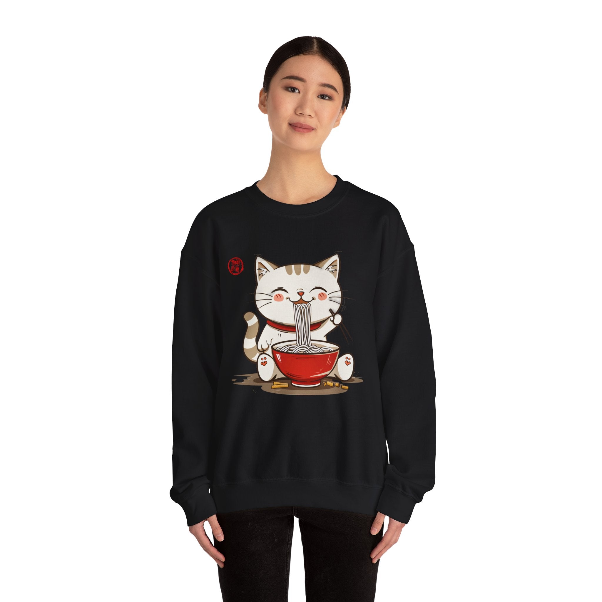 Momo Cat Eats Ramen - - Minimalist Sweater