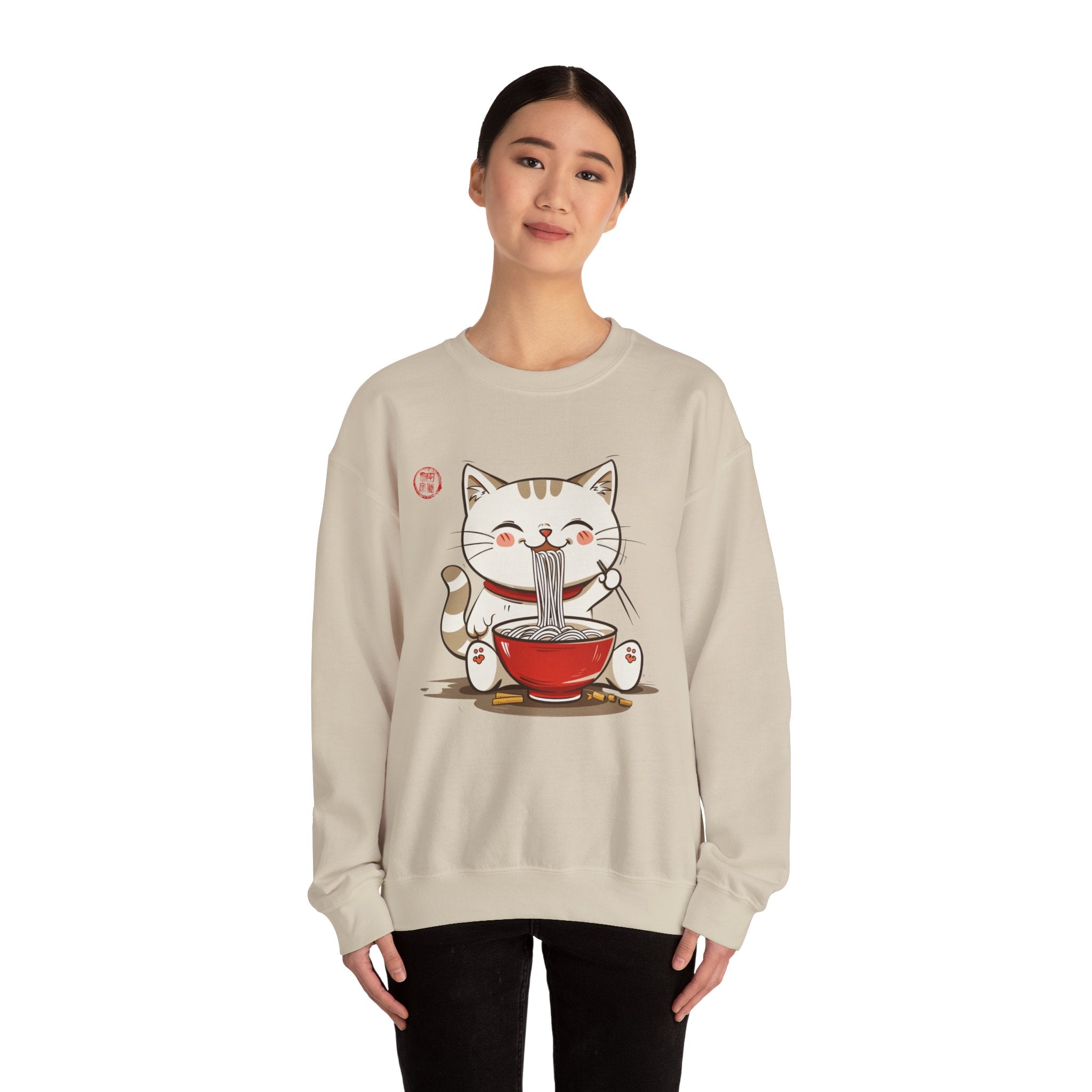 Momo Cat Eats Ramen - - Minimalist Sweater